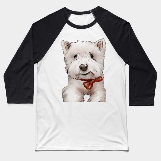 Puppy Westie Smiling Baseball T-Shirt by ArtInPi